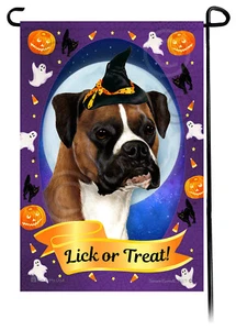 Halloween Garden Flag - Uncropped Fawn and White Boxer - Picture 1 of 1