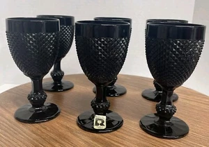 (6) Vintage ROYAL Black Diamond Point Water/Wine Goblets 5" MCM/Gothic Italy NOS - Picture 1 of 7