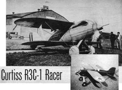 Model Airplane Plans (UC): Curtiss R3C-1 Racer 1/12 Scale 22" for .19 (1948) - Image 1 of 4