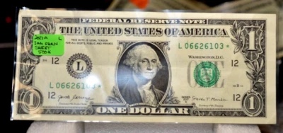 VERY RARE FROM SHEET 2017 A $1.00 STAR NOTE  VERY RARE LOW RUN 500K GOOD COND - Image 1 of 2