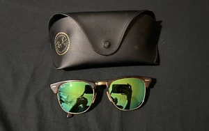 Ray-Ban RB 3016 1145/19 Clubmaster Sunglasses Brown Tortoise Green Mirror 51mm - Picture 1 of 11