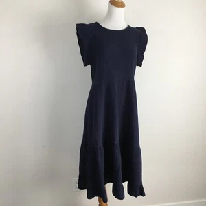 C&C CALIFORNIA Damen-Midikleid Größe Small dunkelblau strukturiert Rüschenärmel & Saum - Bild 1 von 9