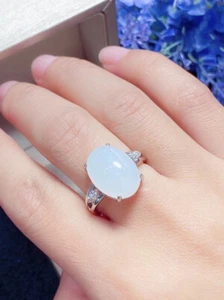 Certificate Jade Ring 925 Silver inlay Hetian White Jade Rings Women's Jewelry - Picture 1 of 5