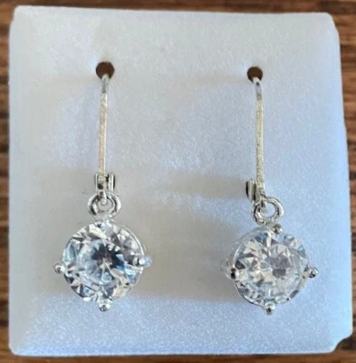 Avon Jewelry - 2007 CZ Leverback Solitaire Earrings, Silvertone, NIB - Image 1 of 4