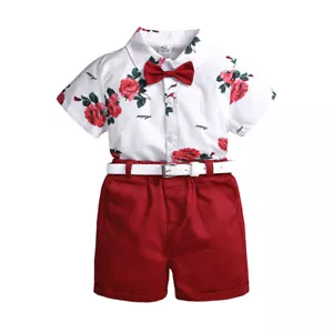 2PCS Toddler Baby Boys handsome Rose Shirt + Shorts+Belt Summer Clothes set - Picture 1 of 12