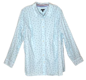 Talbots Shirt Damen 2X hellblau Knopfleiste Anker Print Langarm - Bild 1 von 4