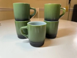ANCHOR HOCKING FIRE KING STACKABLE MUGS SET OF 5 WARE MILK GLASS AVOCADO GREEN - Picture 1 of 10