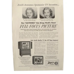 Vintage 1951 Zenith Fernsehen Vollfokus Bild Werbung - Bild 1 von 4