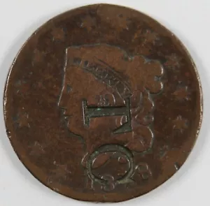 US (1828) UN CENTAVO con CONTRAMARCA/CONTRAESTAMPADO TC/CEILÁN (1850) - Imagen 1 de 3