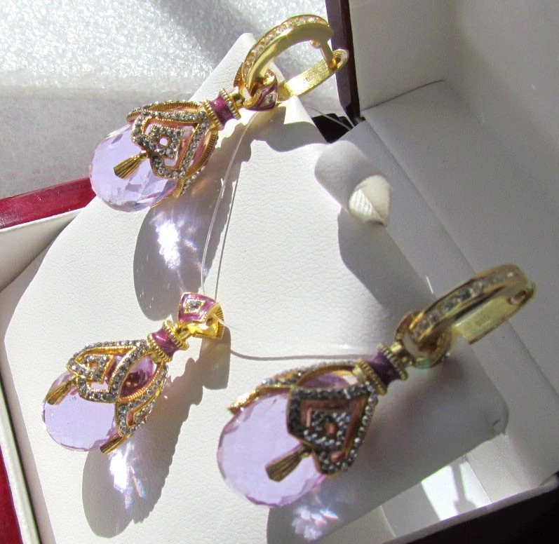 ALEXANDRITE EARRINGS & PENDANT SET HANDMADE RUSSIAN SOLID STERLING SILVER 925  - Image 1 of 4