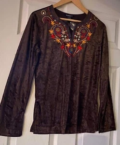 Women Velvet Brown Long Sleeve Front Decoration  SZ: S  NWT - Picture 1 of 1