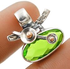 Two Tone 2CT Peridot 925 Sterling Silver Pendant Jewelry 1 3/4'' Long NW12-5