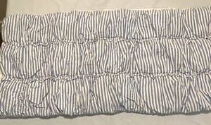 Pottery Barn King Pillow Sham Light Blue Stripe Ruched Quilted Puffy Cotton - Picture 1 of 7