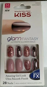 Kiss Nails Gel Fantasy Glue or Press on Manicure Medium Rose Gold Glitter mirror - Picture 1 of 1