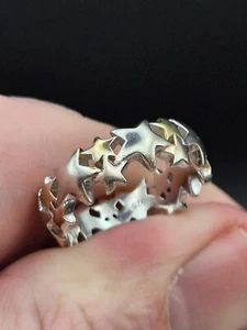 Beautiful star band with gold on 925 Silver accents Ring size L 1/2 - Picture 1 of 4