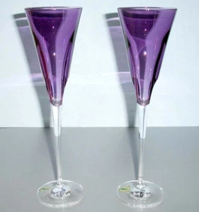 Waterford Crystal W Heather Purple Champagne Flute Pair 11"H #40029529 New - Picture 1 of 4