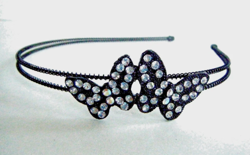 Jeweled Women's Black Headband Clear Stones Butterflies New With Tag - Image 1 of 1