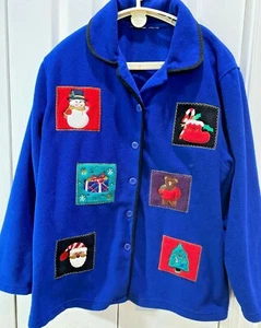 Croft & Barrow FLEECE Jacket notsoUgly CHRISTMAS embellished, Blue - Size 2x - Picture 1 of 5
