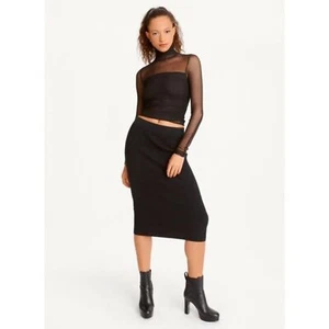 DKNY NWT ($108) Black Mock Neck Ruched Mesh Top XL - Picture 1 of 15