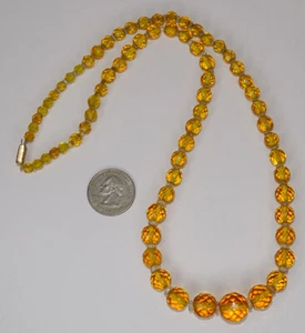 Stunning! ANTIQUE Vintage FACETED AMBER CRYSTAL Glass Bead Necklace - Picture 1 of 4