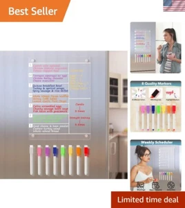 Acrylic Magnetic Meal Planner Menu Board for Kitchen Fridge w/ 8 Markers, Cle... - Picture 1 of 8