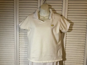 Camisa de golf Masters Collection para damas S/S 100 % algodón amarillo blanco a rayas grande - Imagen 1 de 4