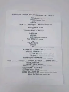 Billie Eilish Hurt Me Hard And Soft Tour Stage Used Set List Los Angeles - Bild 1 von 8