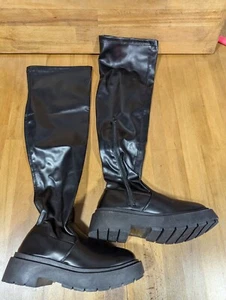 Black Chunky Over The Knee Socks Boots New Size Uk 4 - Picture 1 of 6