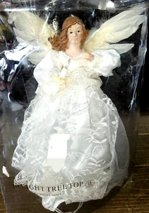 Kurt Adler Victorian Ivory Angel Light Up Christmas Tree Topper 14"h UL2138 SET2 - Picture 1 of 12
