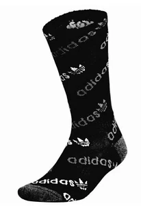 1 PAIR ADIDAS SIGNATURE ALLOVER MEN'S CREW SOCKS. BLACK, WHITE & GREY. - Picture 1 of 2