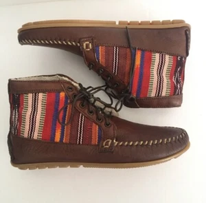 Anthropologie 2586 Cheyenne Brown Leather Moccasins size 8.5 Southwestern Boho - Picture 1 of 7