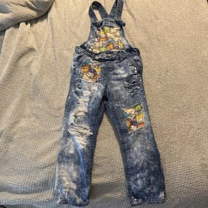 Girls Distressed Rugrats Overalls with Cartoon Patchwork Design Size 6x/7 - Picture 1 of 7