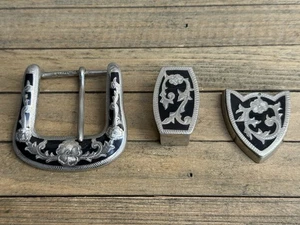 "Juego de hebillas de cinturón Ranger de plata alemana de 3 piezas Western de 1,5"" hecho en México" - Imagen 1 de 9