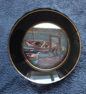 VINTAGE MID CENTURY WALL DISPLAY CONVEX GLASS WALL MOUNTED NAUTICAL SEASCAPE - Foto 1 di 11