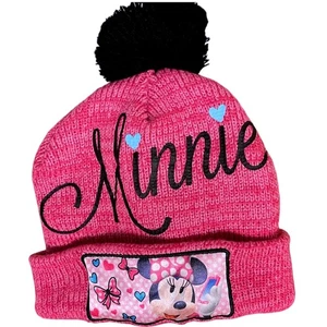Girls Pink Minnie Mouse Beanie Hat Pom Pom Disney Winter Knit Cap - Picture 1 of 7