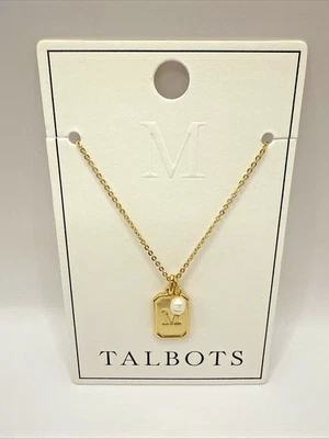 NUEVO CON ETIQUETAS Talbot's Tono Dorado Inicial M Perla Dije Collar Caja de Regalo Foto 1 de 4