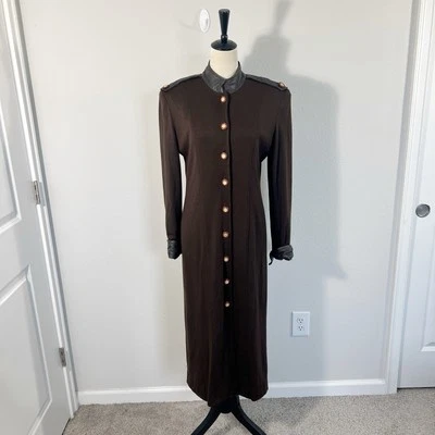 Vintage Lillie Rubin Brown Wool Leather Trim Collar Lined Fitted Coat Womens 14 - Image 1 of 4