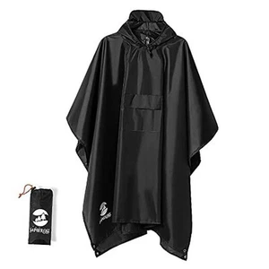 Hooded Rain Poncho Waterproof Raincoat Jacket for Men Women A-black(3 in 1) - Picture 1 of 8