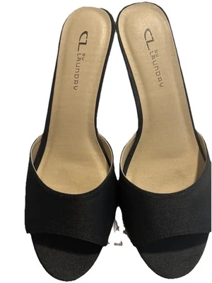 Jaspe de lavandería chino para mujer elegante punta abierta mula negro/una banda talla 9,5/nuevo en caja - Imagen 1 de 4