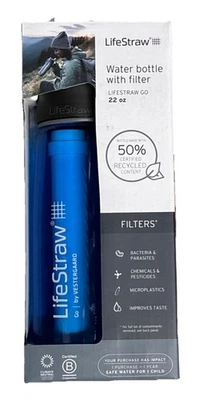 LifeStraw Go Series BPA-Free Water Filter Bottle - Royal Blue (22oz) - New