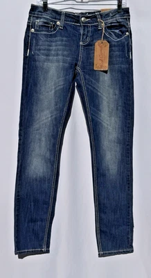 全新带标签 Red Camel 紧身牛仔裤女式 9 码 ~ 闪亮 ~ 💎 💎 Whiskered Distressed — 第 1/4 张图片