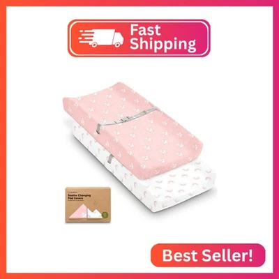 Paquete de 2 fundas de almohadilla cambiadora orgánicas para niña, niño, neutras - 100 % algodón cambiador Foto 1 de 2