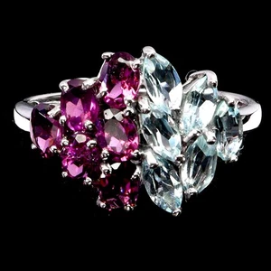 925 Sterling Silber Ring Marquise Topas Rhodolith Natur Edelstein Schmuck Gr.  - Bild 1 von 13