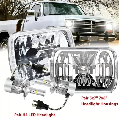 Par de faros LED 5x7" 7x6" VIDRIO DRL alto/bajo para Dodge D150 D250 D350 Ram 50 H4 Foto 1 de 4
