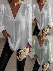Loose Fit Women's Shirt with V neck for Comfortable Spring and Summer Days - Picture 1 of 52