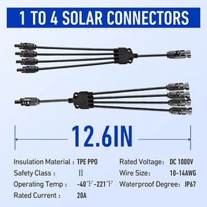 Solar Panel Y Branch Parallel Connectors Adapter Wire Cable Connection Extension - Picture 1 of 16
