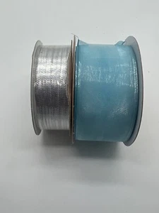 2 Rolls 1.5" x 30Ft _1/6 x 50 Yds Blue & Silver Ribbon - Picture 1 of 3