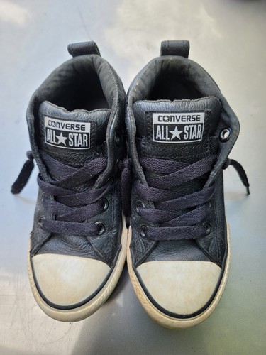 Converse All Star Chuck Taylor Mid top Black Leather junior kids Size 12