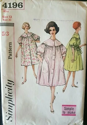 Vtg 1950s Simplicity Pattern # 4196 Sz 12 Bubble Duster Housecoat Factory Fold - Image 1 of 4