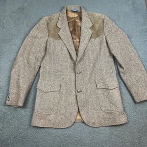 Pendleton Tweed Blazer Mens 44 Tall Wool Suede Trim Elbow Patch Herringbone - Picture 1 of 10